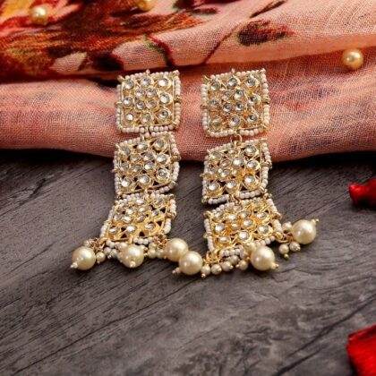 Stone-Studded Floral Drop Earrings