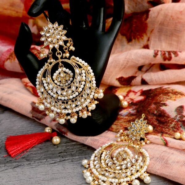 Gold Plated Traditional Handcrafted Beaded Big Chandbali Earrings