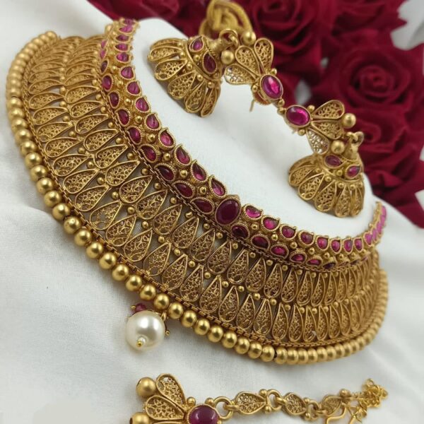 Artificial Gold Plated Wedding Choker Necklace Set For Women