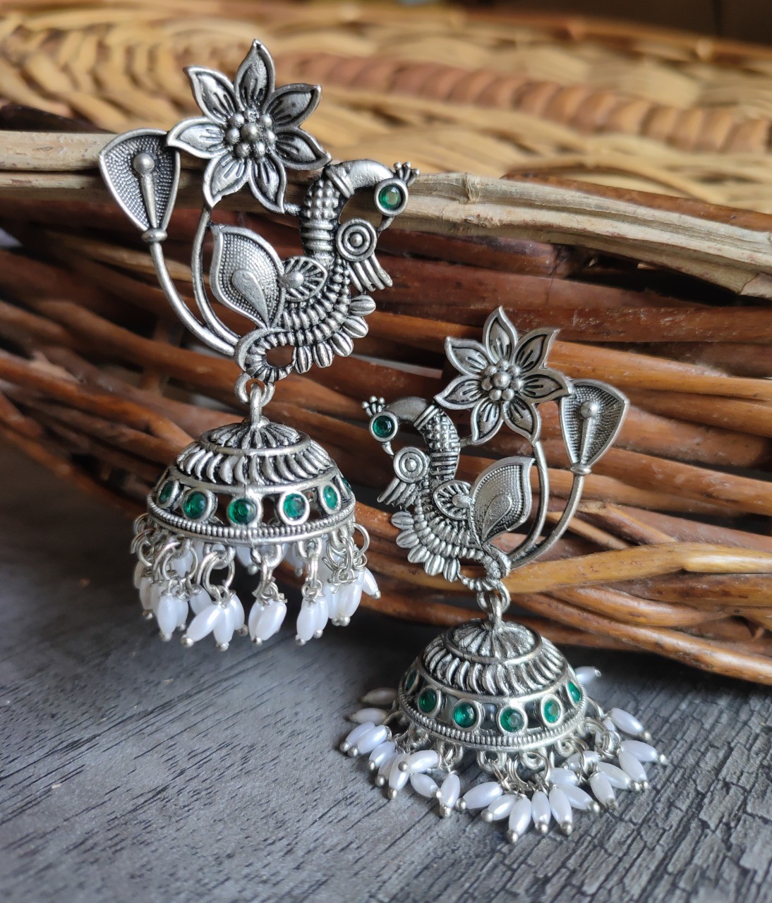 Oxidised Peacock Earrings