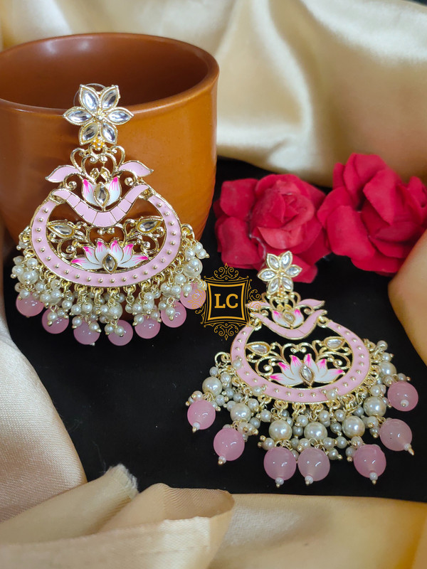 Dangler Pink Fancy Designer Stone Earring at Rs 322/pair in Jaipur | ID:  23953521430