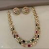 Navratna Block Stone Matt Finish Necklace Set