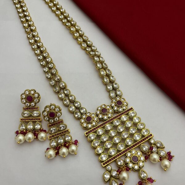 Luxurious Long Kundan Necklace Set with Earrings