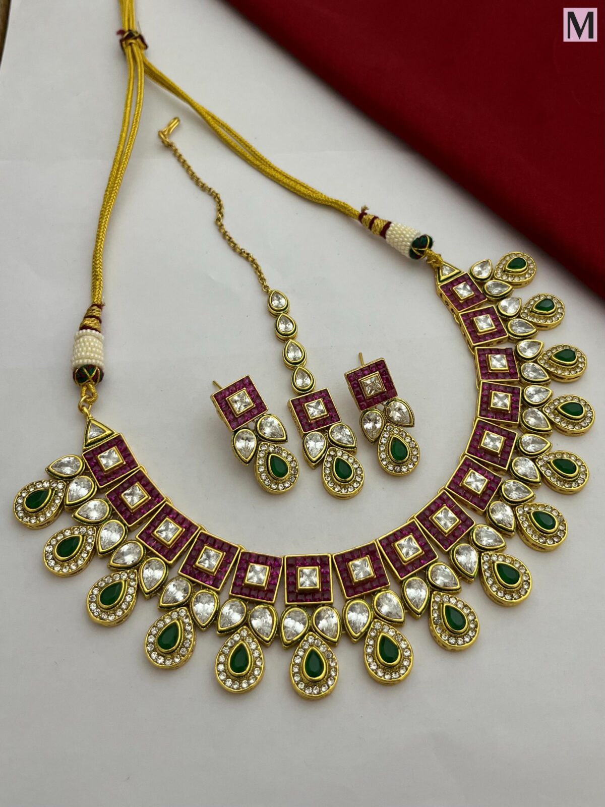 Exquisite Ruby and Emerald Kundan Necklace Set