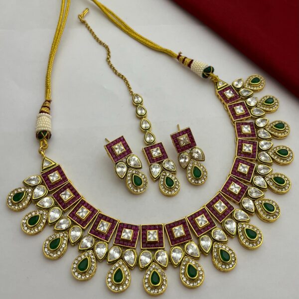 Exquisite Ruby and Emerald Kundan Necklace Set