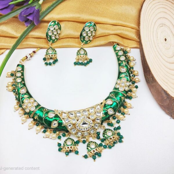 Buy Emerald Green Kundan Meenakari Necklace Set